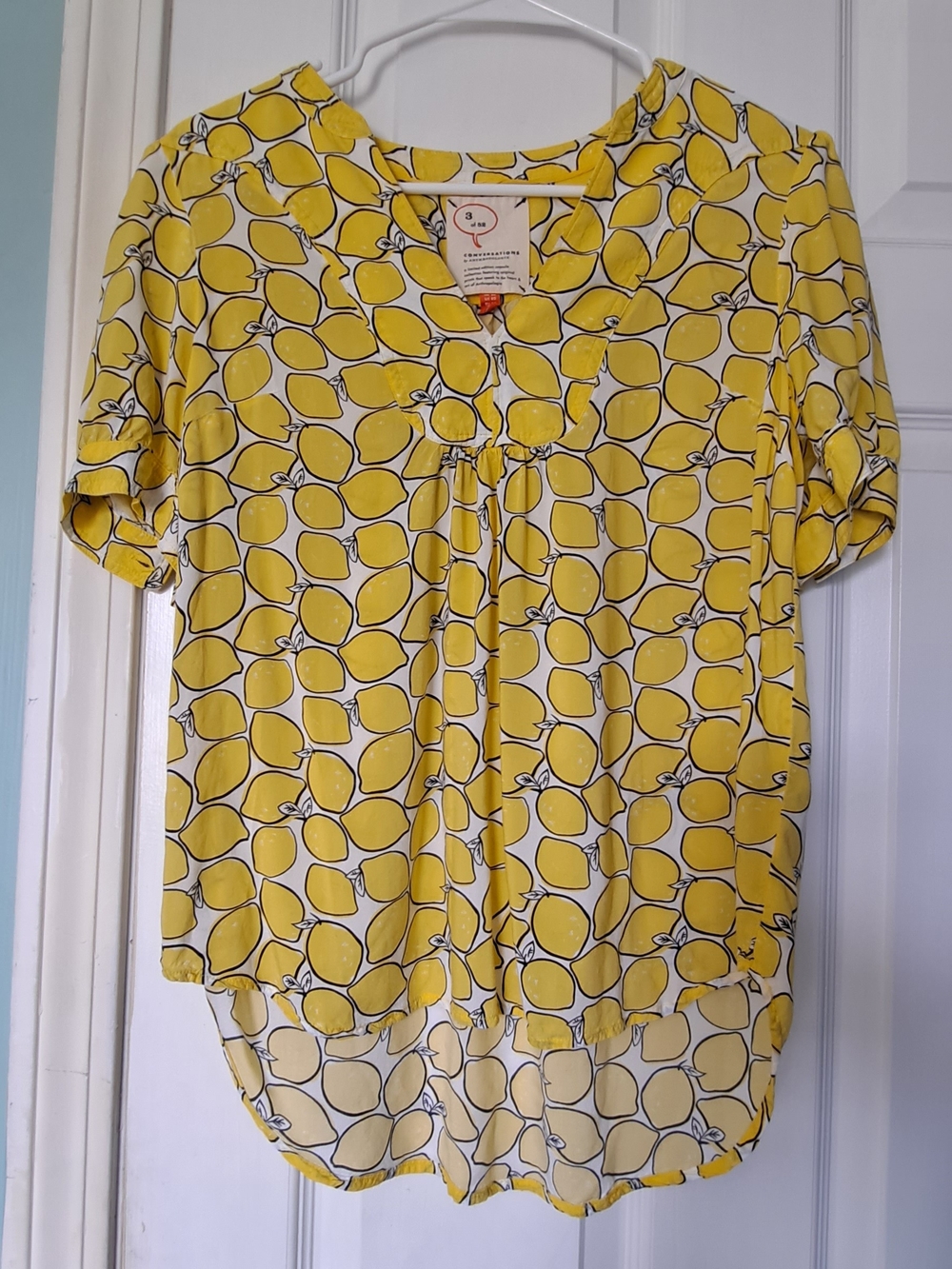 Bright Lemon-Print Short Sleeve Blouse - Yellow